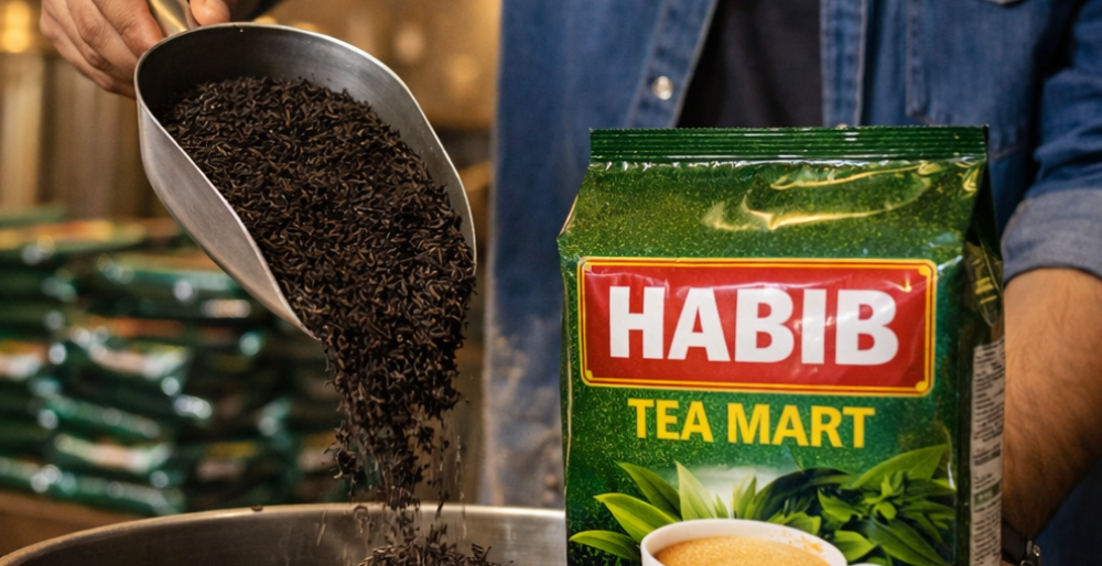 Habib Tea Mart tea pack with cutting chai, showing the role of a tea supplier in Kalol in supporting local chai culture.