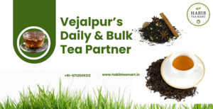 Habib Tea Mart tea pack with chai cup representing reliable tea supply in Vejalpur for daily and bulk needs