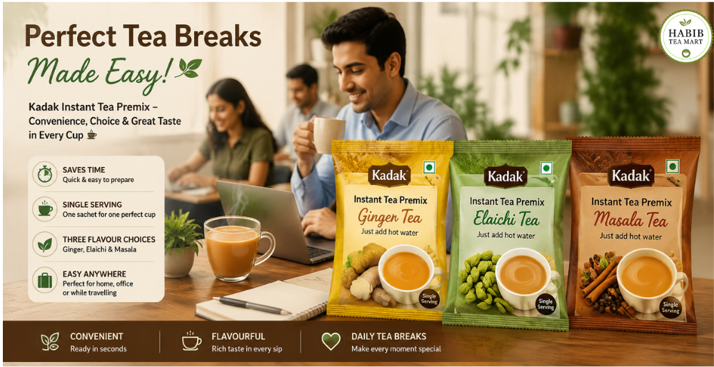 Kadak Ginger Tea, Elaichi Tea and Masala Tea Instant Tea Premix preparation with 90 ml hot water