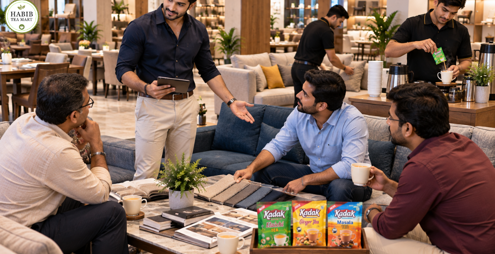 Instant Tea Premix for a Welcoming Customer Experience in a Furniture Showroom