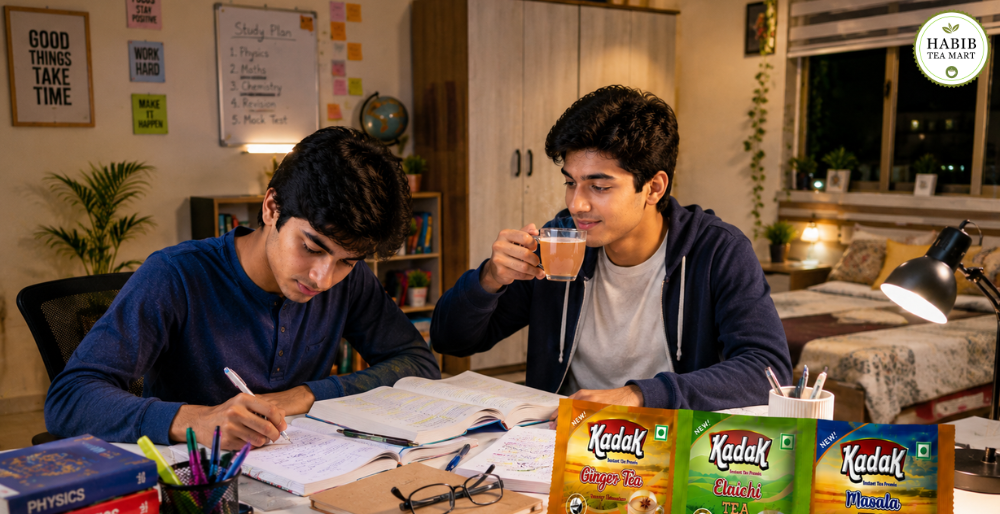Kadak Ginger Elaichi and Masala Instant Tea Premix for a late-night study break
